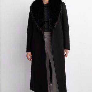 Mango faux fur black wool coat